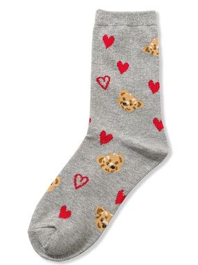 Zenana Grey Heart & Bear Pattern Dog Socks Size OS